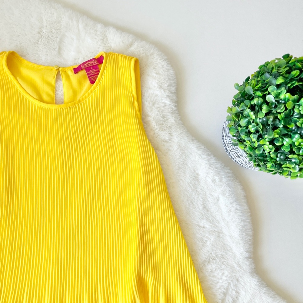 Catherine Malandrino Pleated A-Line Sleeveless Tank Top Key Hole Yellow Small - Picture 4 of 8